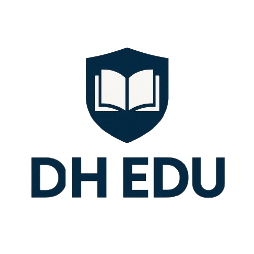 DH EDU shield and open-book logo
